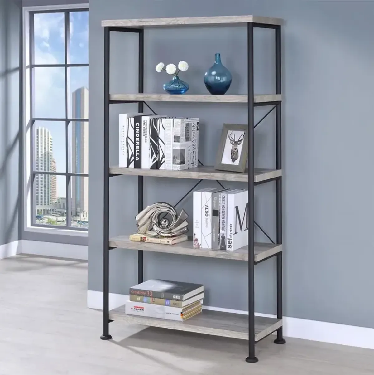 Analiese 4-shelf Bookcase Grey Driftwood