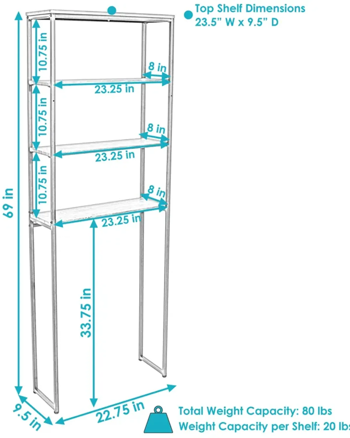 Sunnydaze 4-Tier Industrial Over-the-Toilet Storage Shelf