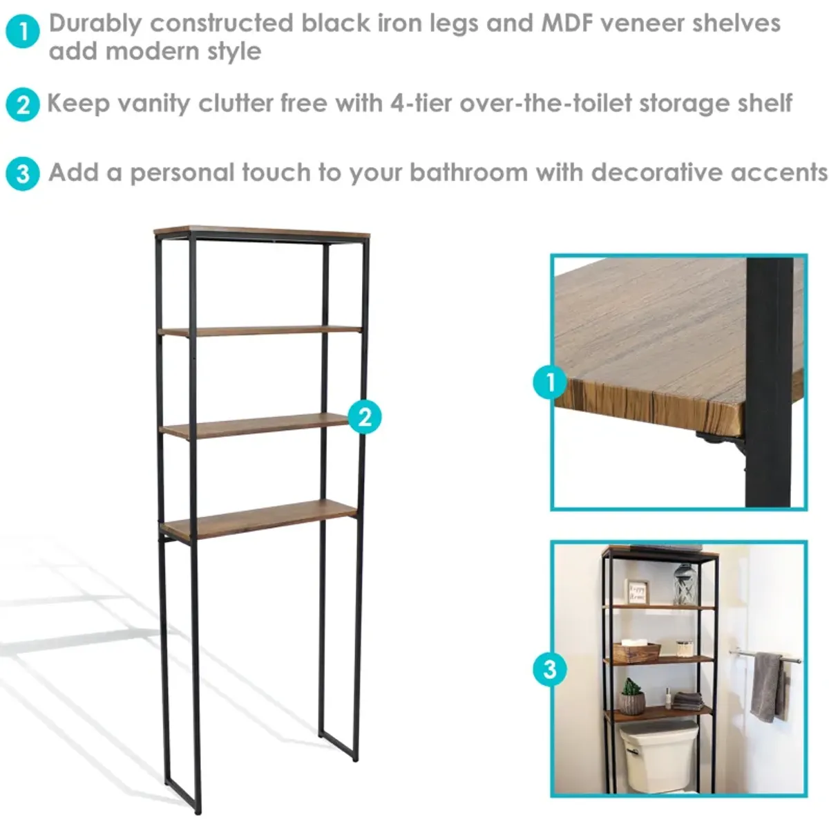 Sunnydaze 4-Tier Industrial Over-the-Toilet Storage Shelf