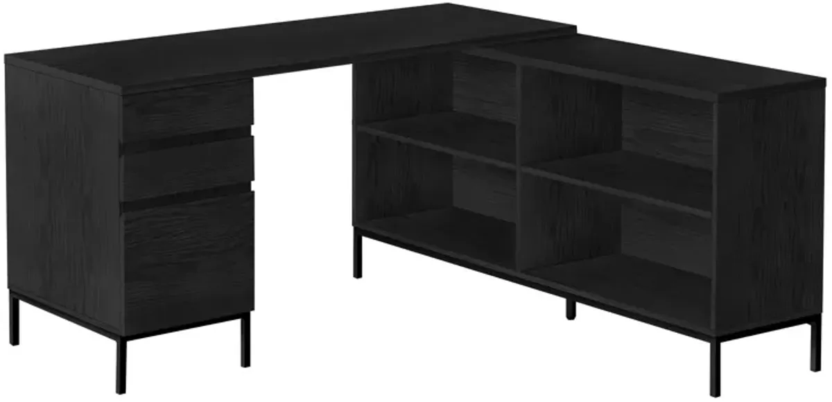 Computer Desk, Home Office, Corner, Storage Drawers, 60"L, L Shape, Work, Laptop, Metal, Laminate, Black, Contemporary, Modern