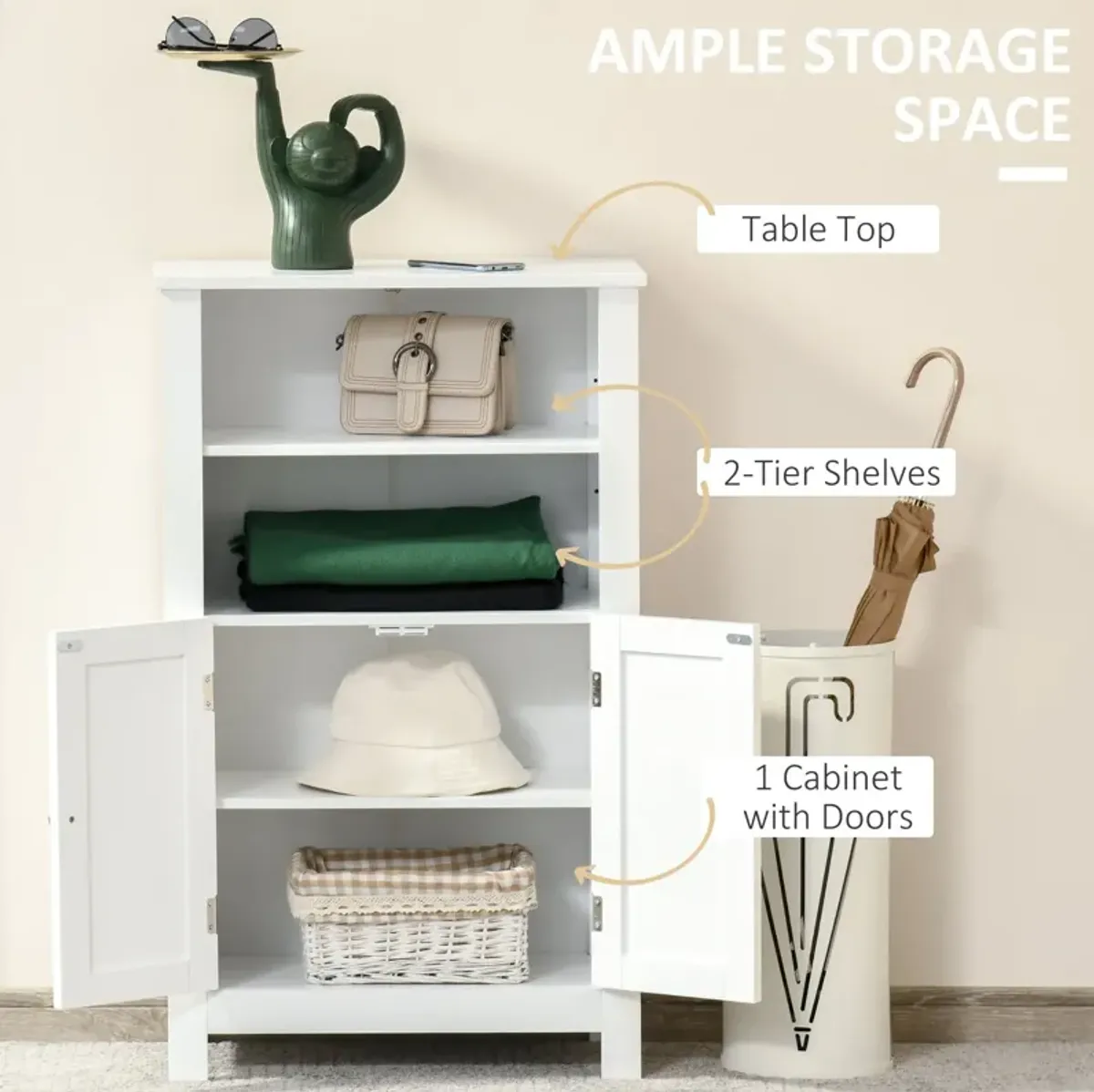 White Bathroom Storage: Freestanding Double Door Floor Cabinet