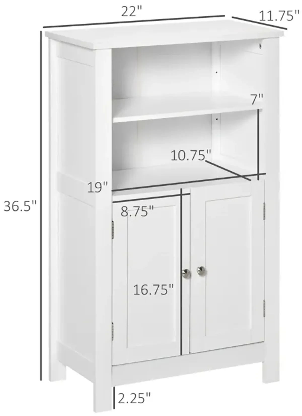 White Bathroom Storage: Freestanding Double Door Floor Cabinet