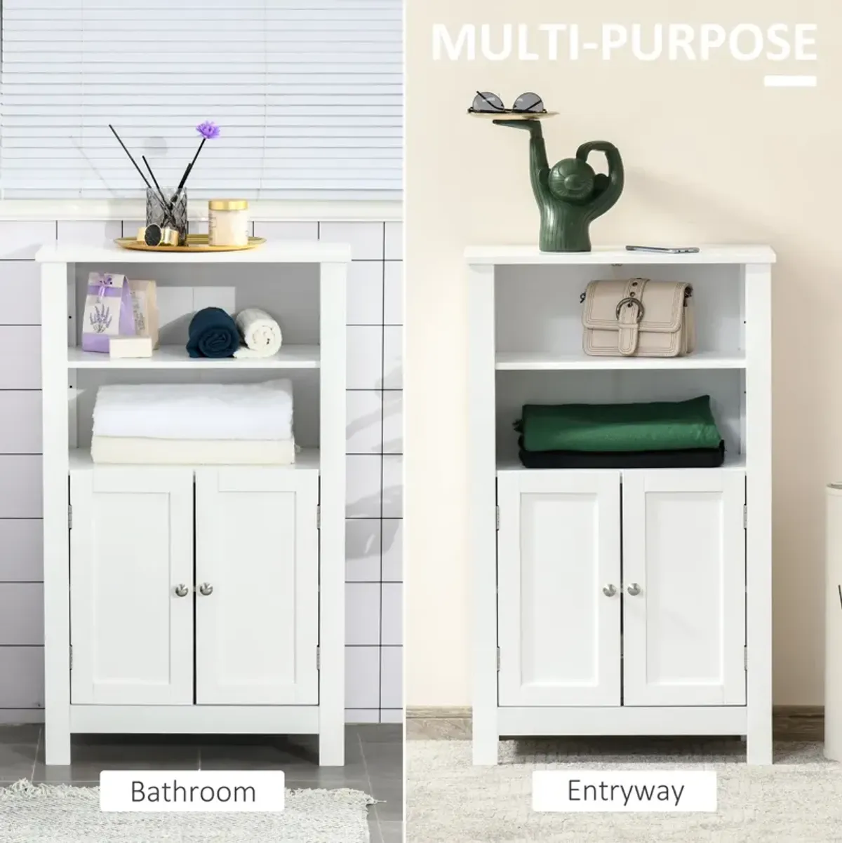 White Bathroom Storage: Freestanding Double Door Floor Cabinet