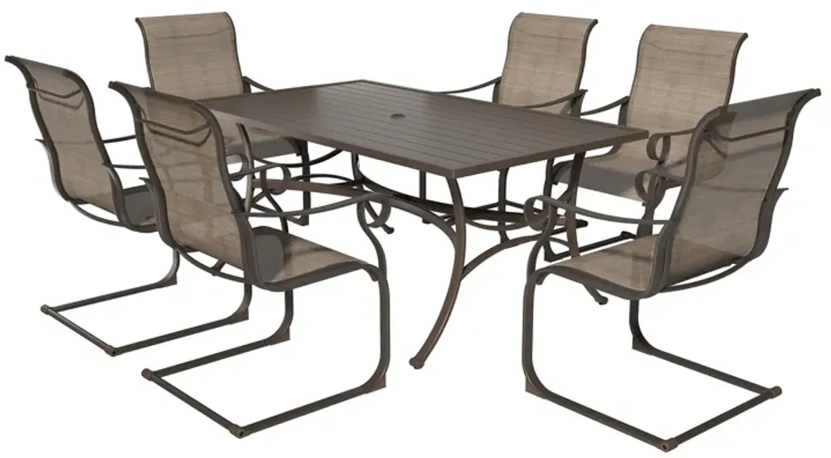 MONDAWE 7-Piece Khaki Steel Table And Steel Textiliene Dining Chair Set With 6 Pcs Spring Chairs