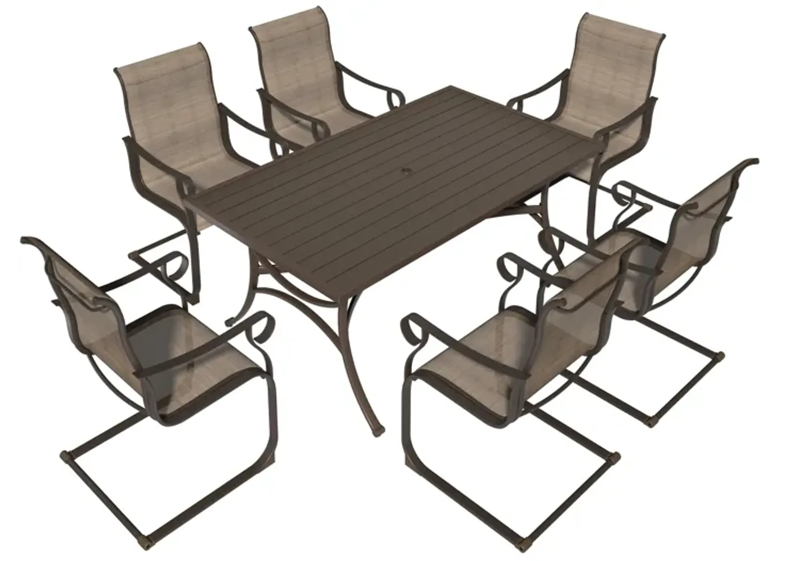 MONDAWE 7-Piece Khaki Steel Table And Steel Textiliene Dining Chair Set With 6 Pcs Spring Chairs