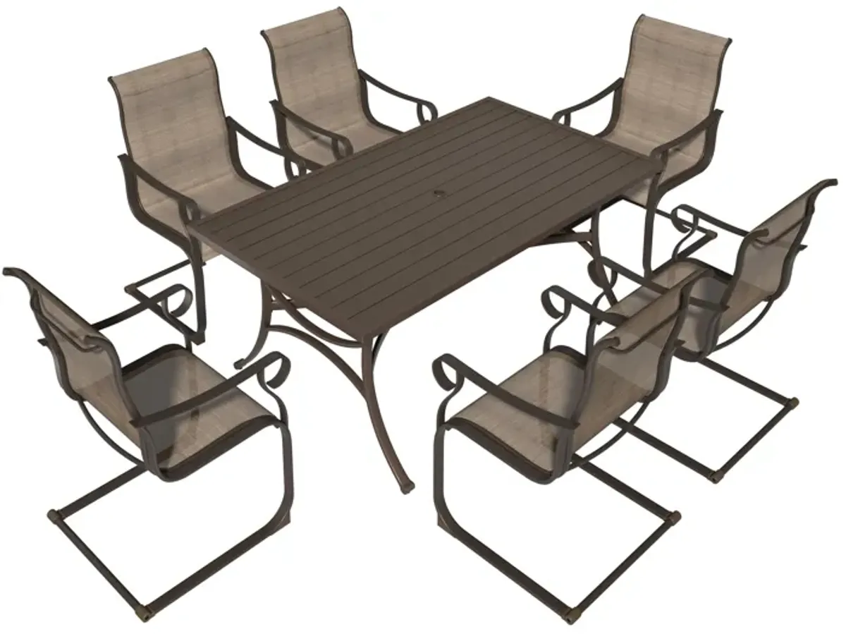 MONDAWE 7-Piece Khaki Steel Table And Steel Textiliene Dining Chair Set With 6 Pcs Spring Chairs