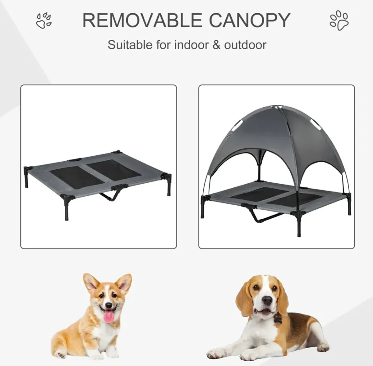 Portable Pup Oasis: 36" Elevated Dog Cot with Cooling Canopy