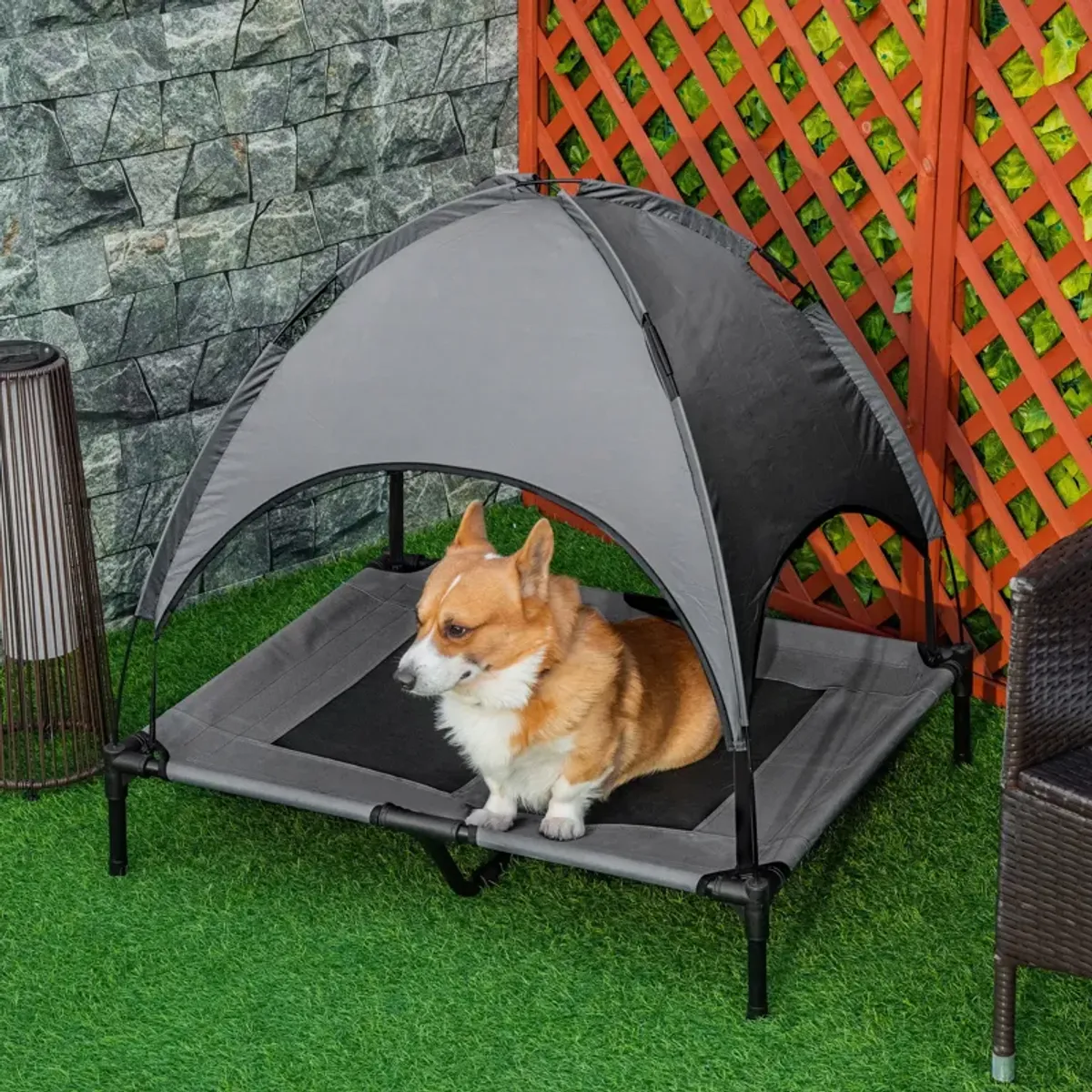 Portable Pup Oasis: 36" Elevated Dog Cot with Cooling Canopy