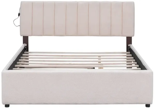 Merax Teddy Fleece Upholstered Platform Bed with Trundle