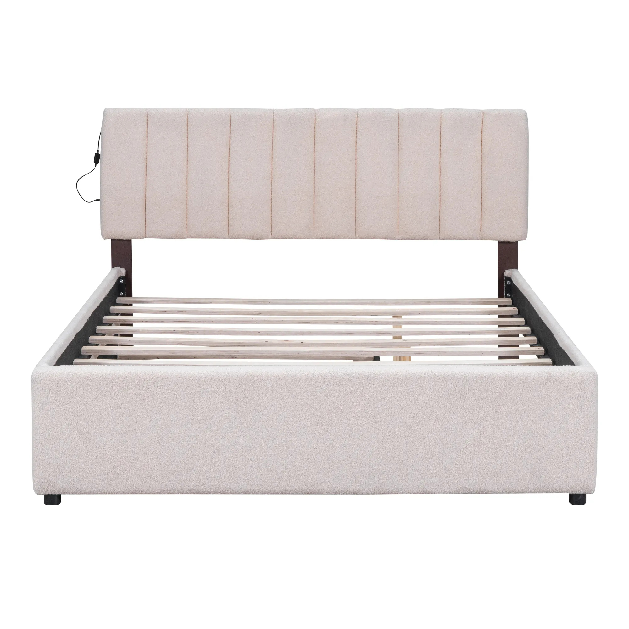 Merax Teddy Fleece Upholstered Platform Bed with Trundle