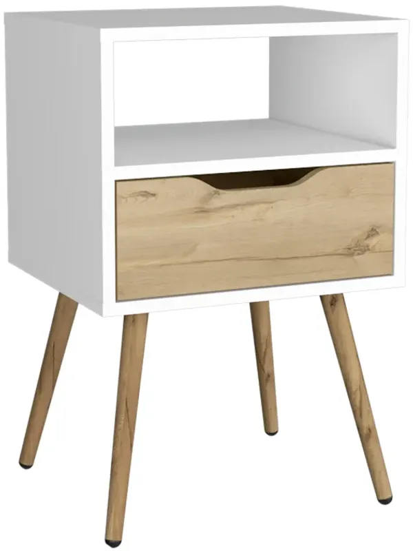DEPOT E-SHOP Emma Nightstand, Superior Top, Four Legs, One Open Shelf, One Drawer, Dark Walnut