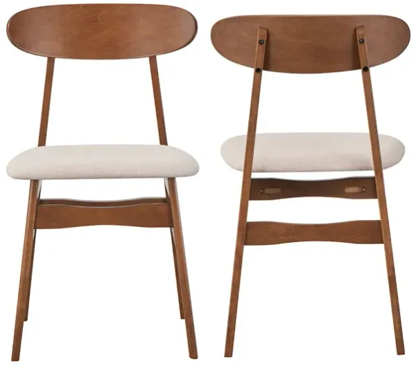 Rocco Dining Chair Set of 2, Curved Oval Backrest, Brown Rubberwood - Benzara