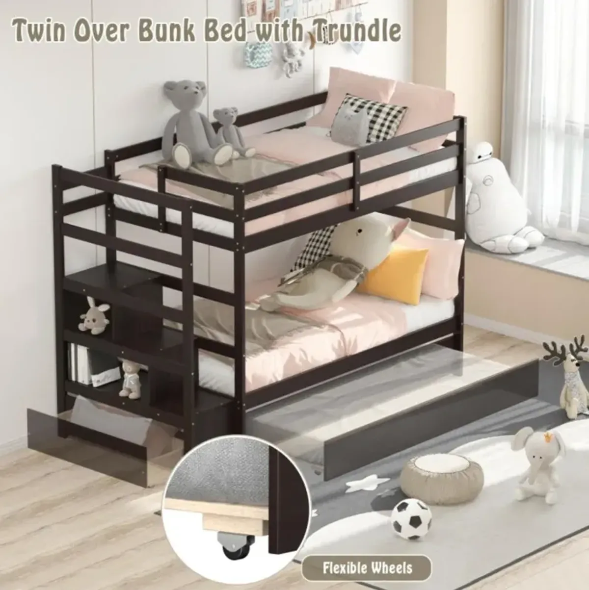 Hivvago Twin Over Twin Bunk Bed with Storage Shelf and Drawer