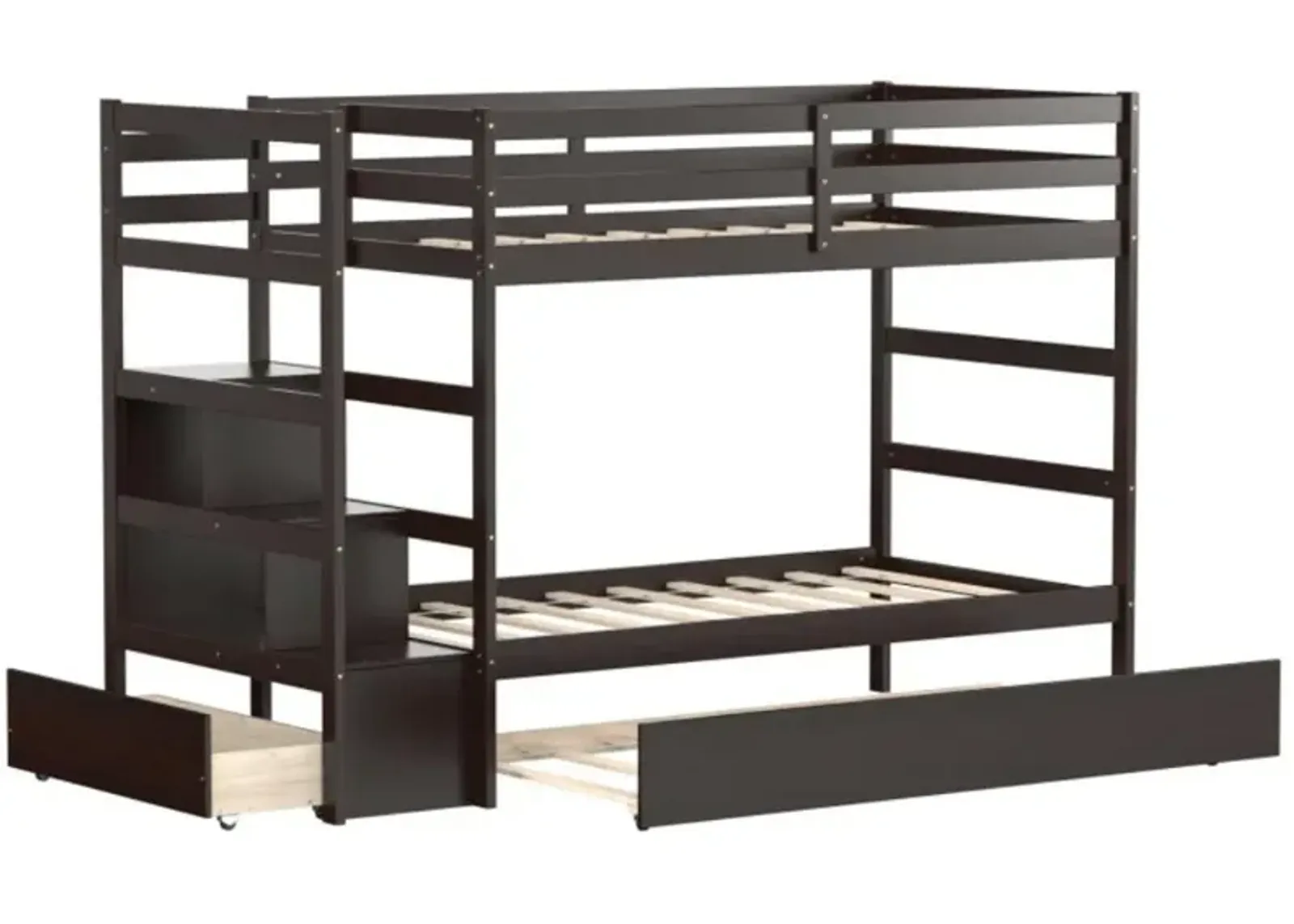 Hivvago Twin Over Twin Bunk Bed with Storage Shelf and Drawer