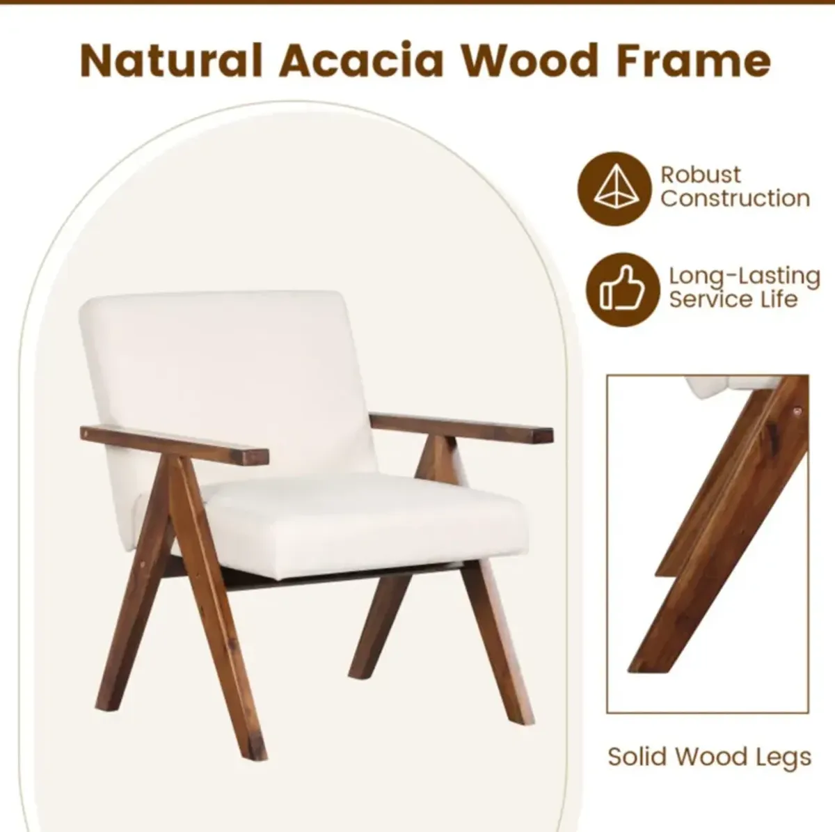 Hivvago Modern Accent Chair Linen Fabric Armchair with Solid Acacia Wood Frame