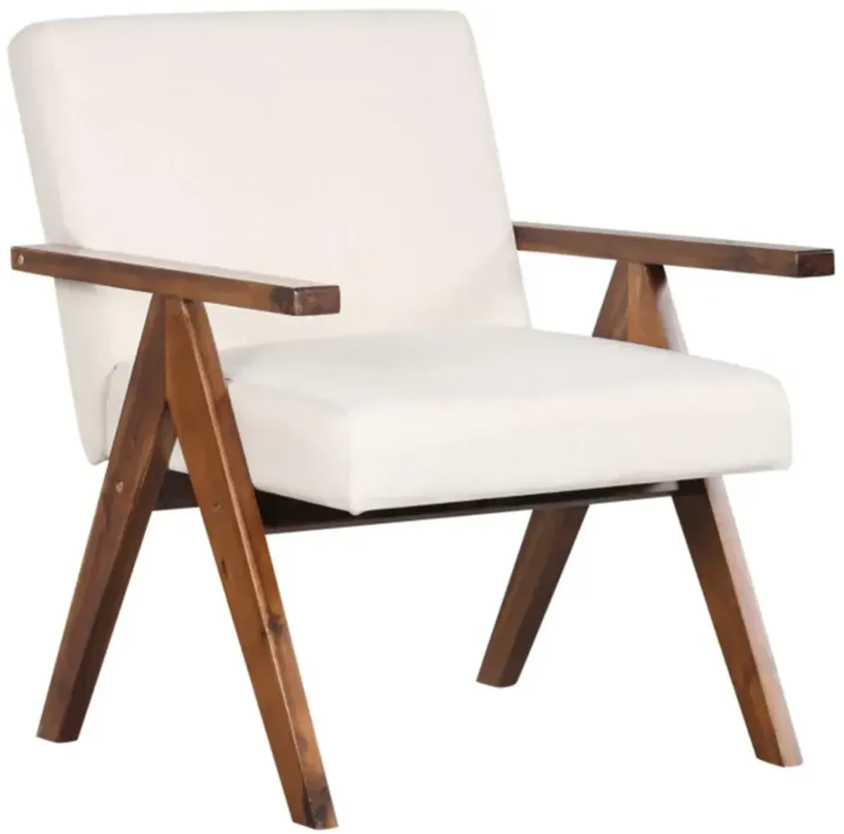 Hivvago Modern Accent Chair Linen Fabric Armchair with Solid Acacia Wood Frame