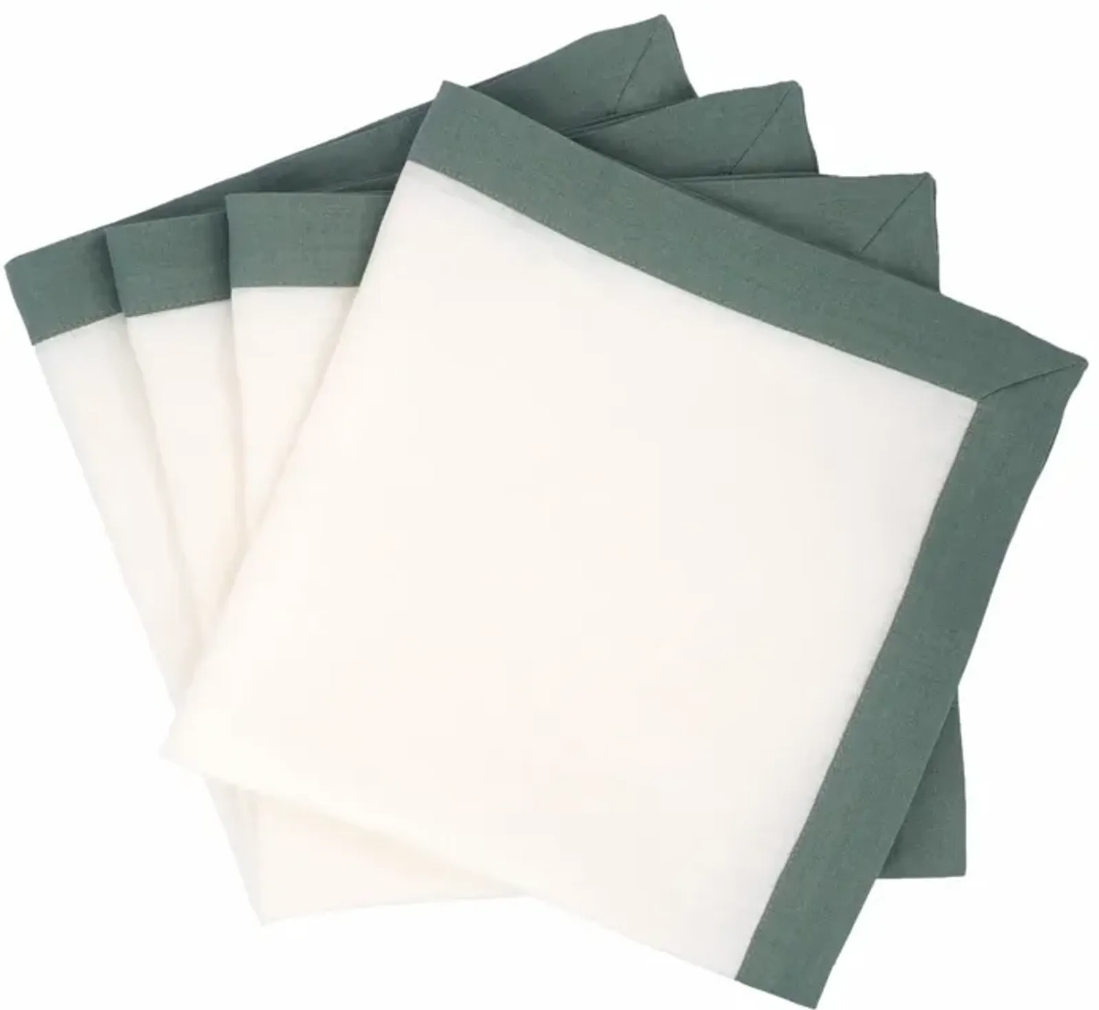 Linen Napkins With Green Borders, Set of 4