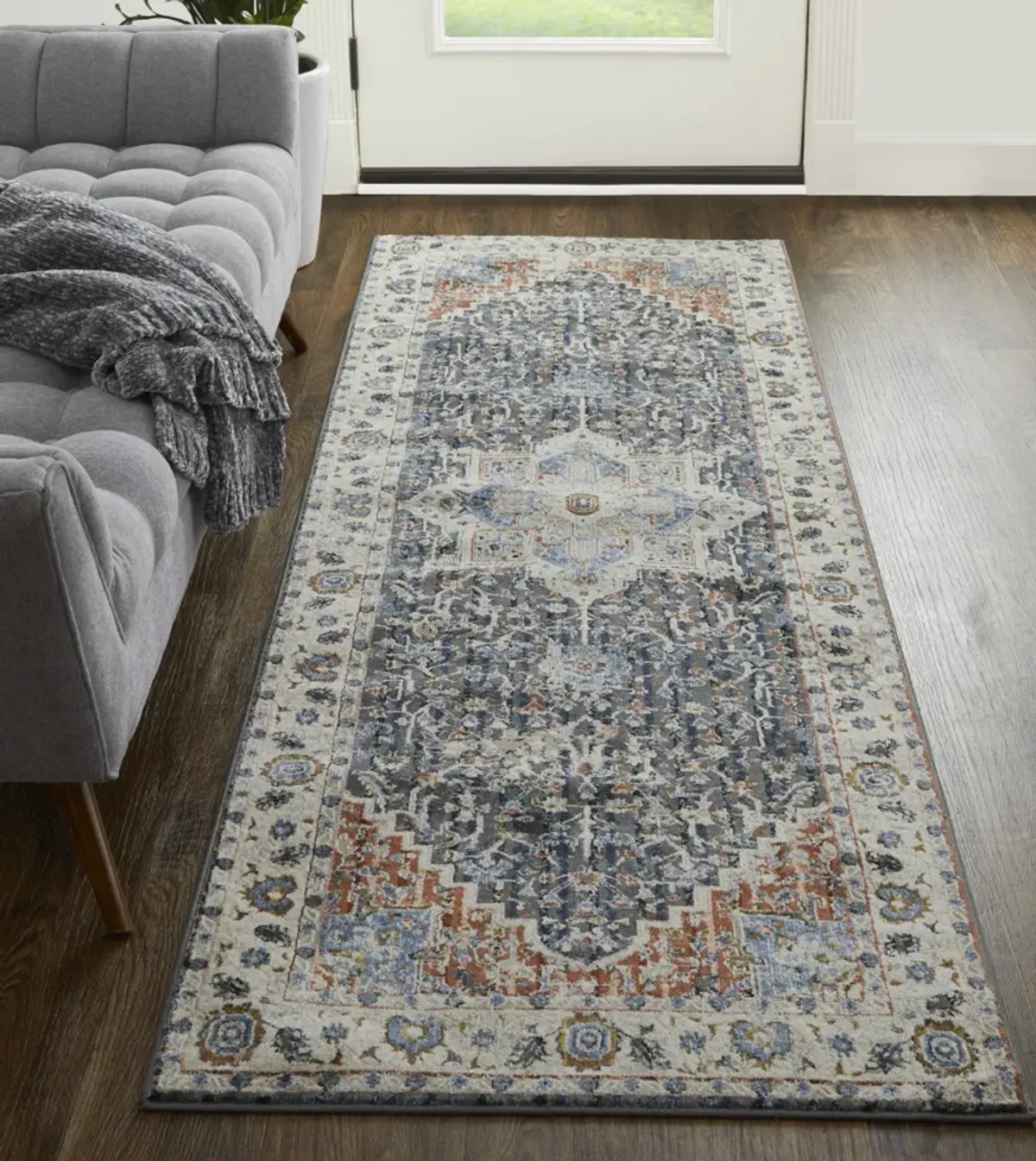 Kaia 39HTF Ivory/Blue/Red 3' x 8' Rug