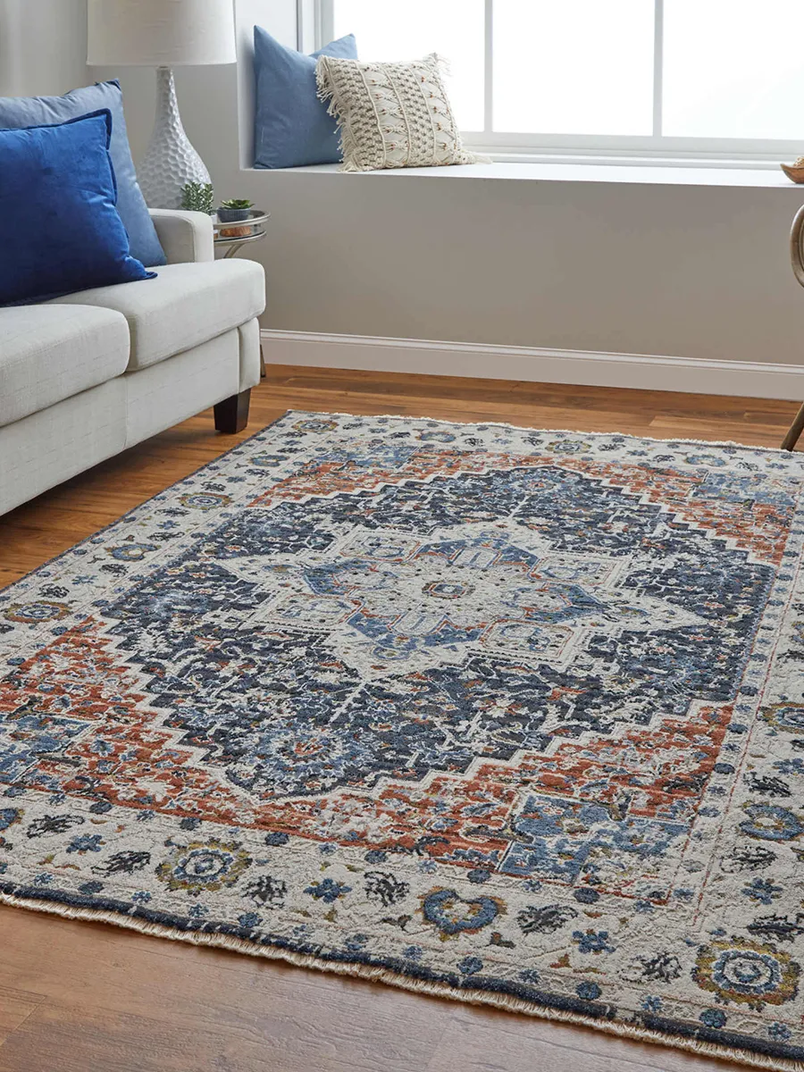 Kaia 39HTF Ivory/Blue/Red 3' x 8' Rug