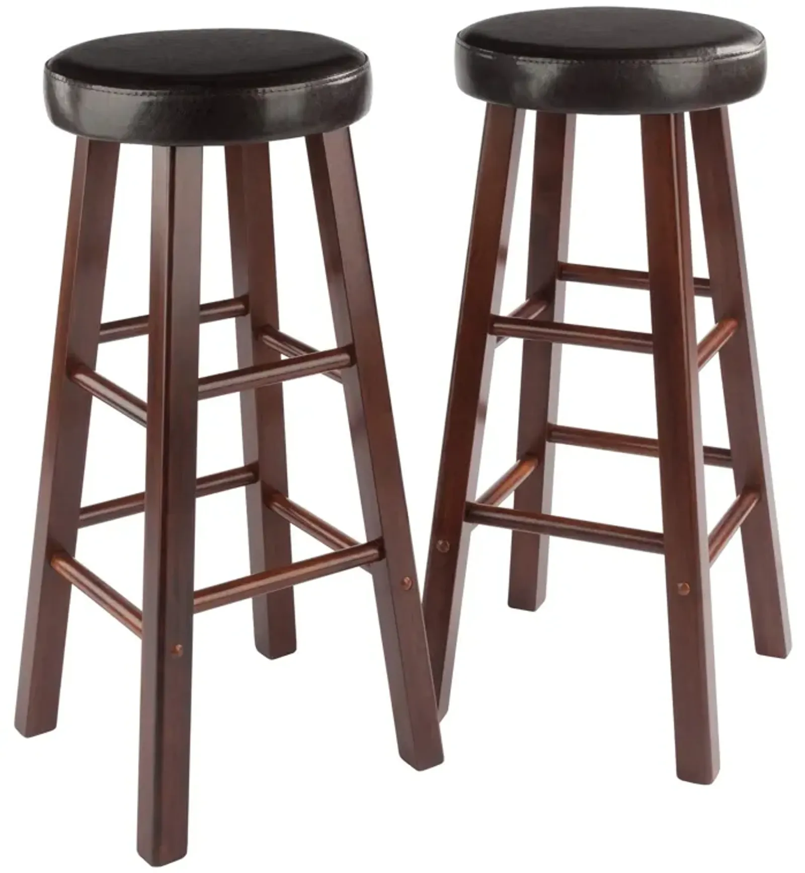 Maria 2-PC Bar Stool Set - Plush Cushion Seat, Solid Wood Frame, Espresso & Walnut Finish - Versatile for Home Bar or Dining - Assembly Required