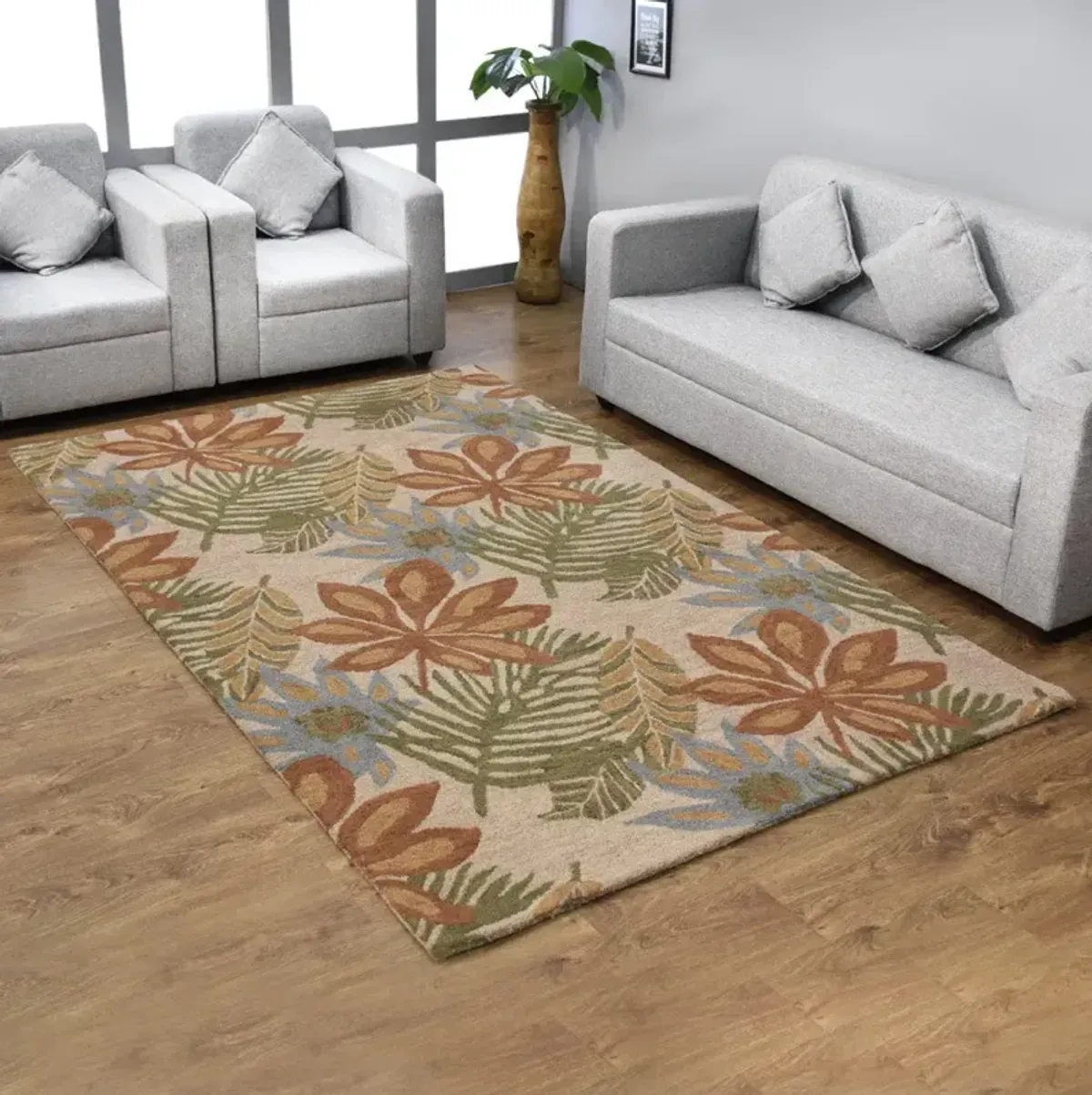 RUGSOTIC CARPETS HAND TUFTED WOOL ECO-FRIENDLY AREA RUGS  - 3'x5', Rectangle Shape, Cream, Floral Modern Design, High Pile Thick Handmade Anti Skid Area Rugs for Living Room, Bed Room (K00300)
