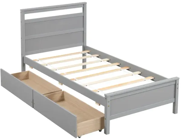 Twin Size Wooden Bed Frame with 2 Drawers for Teens and Adults