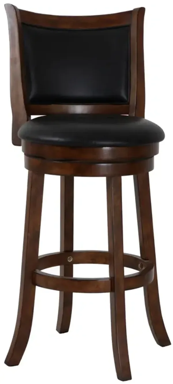 Curved Swivel Barstool with Leatherette Padded Seating, Brown and Black - Benzara