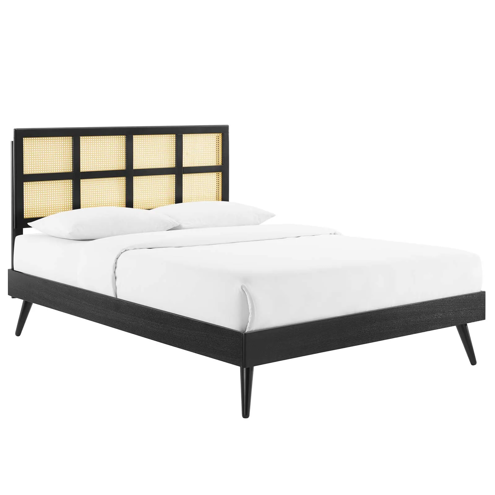 Modway - Sidney Cane and Wood King Platform Bed with Splayed Legs