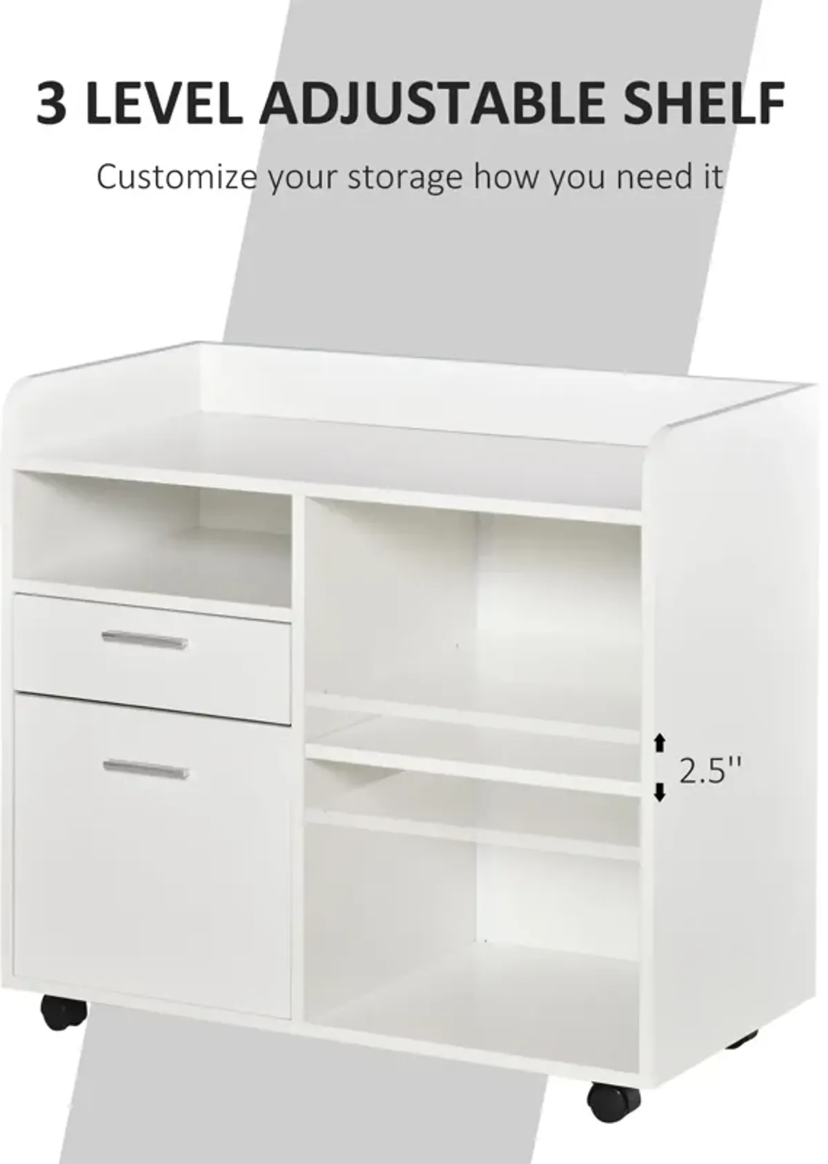 White Office Organizer: Mobile Filing Cabinet Printer Stand