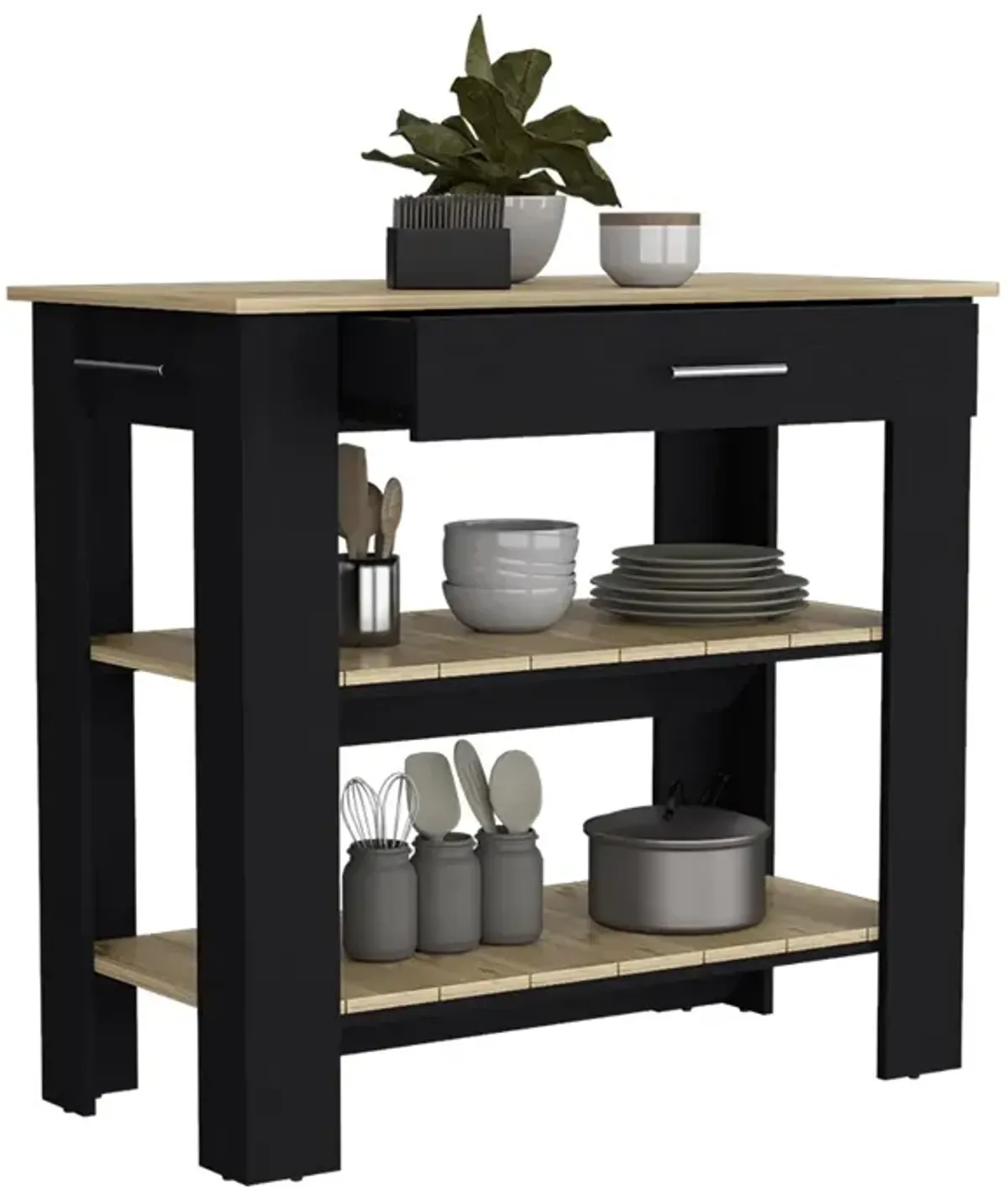 Kitchen Island 40 Inches Dozza, Kitchen, Black / Light Oak