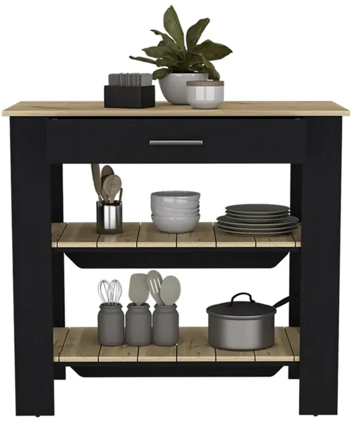 Kitchen Island 40 Inches Dozza, Kitchen, Black / Light Oak