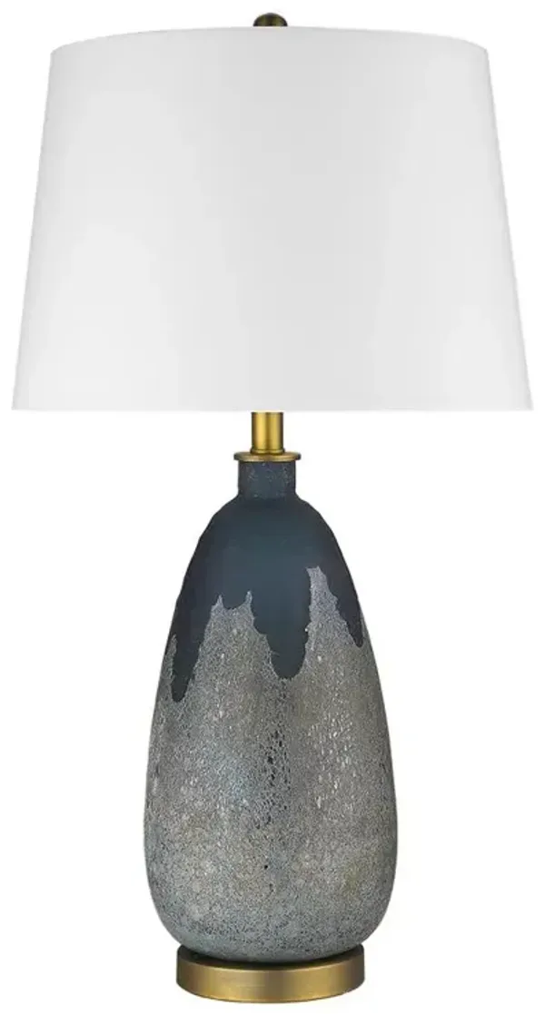 Hivvago 30" Teal Blue Concrete Table Lamp With Cream Empire Shade