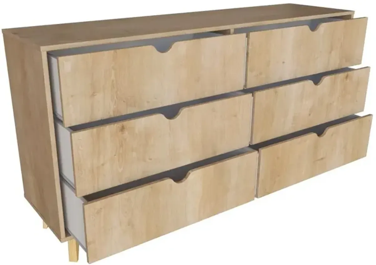 Falkk Furniture Modern Double Dresser for Bedroom – Wide Chest of Drawers – Oak