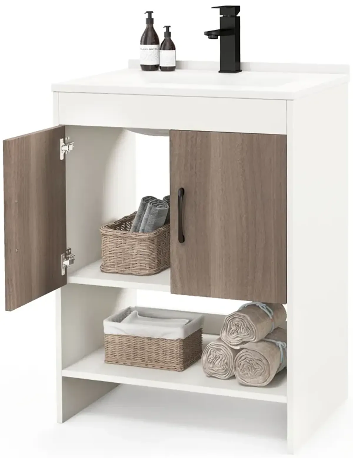 Bathroom Vanity Sink Combo Cabinet with Doors and Open Shelf