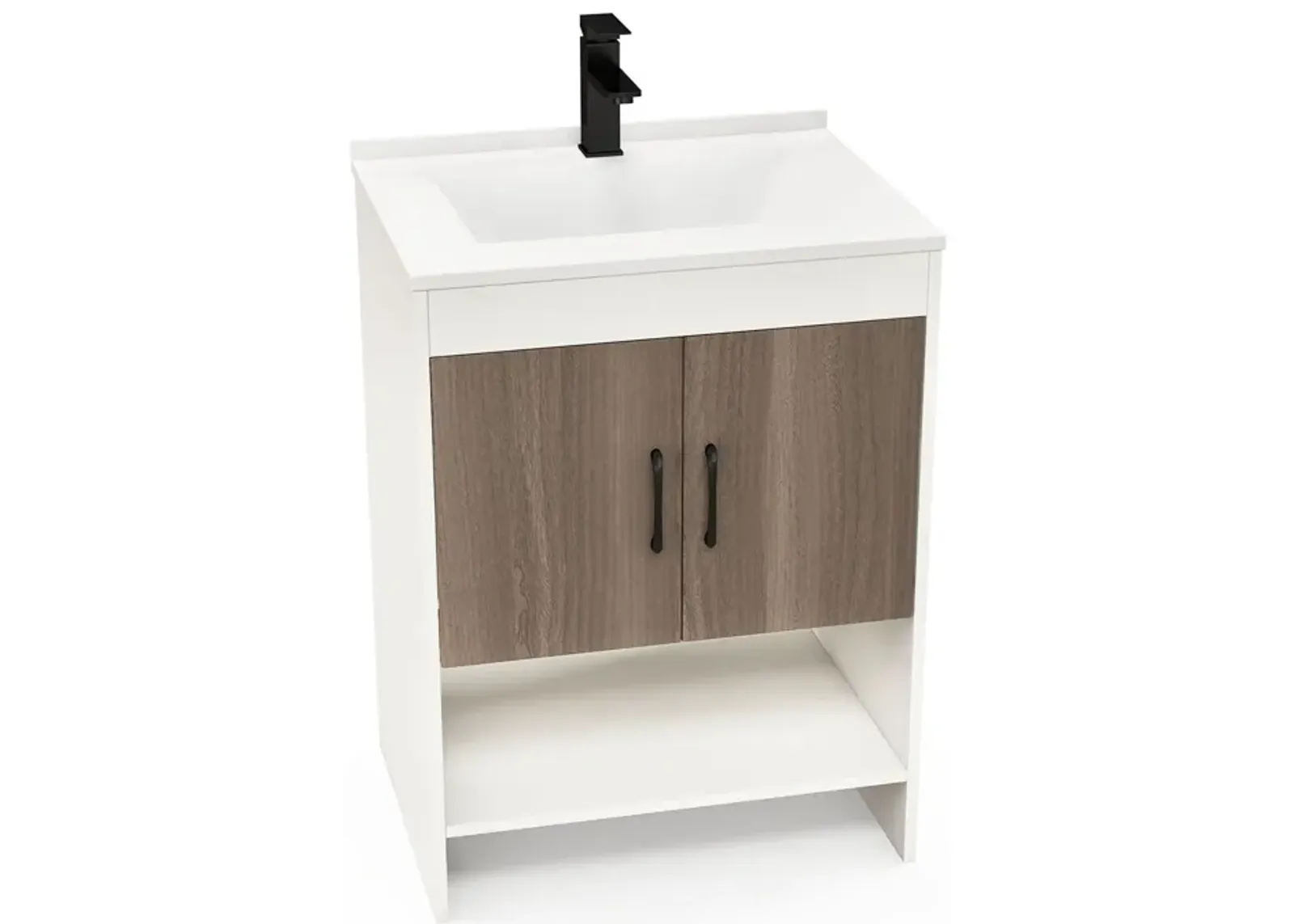 Bathroom Vanity Sink Combo Cabinet with Doors and Open Shelf