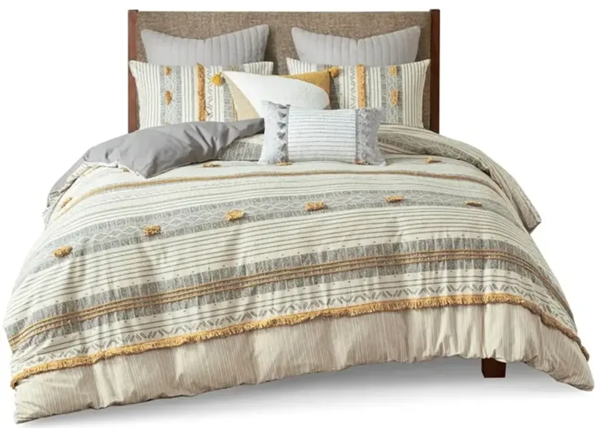 Gracie Mills Belinda Serene Stripe 3-Piece Cotton Duvet Cover Set