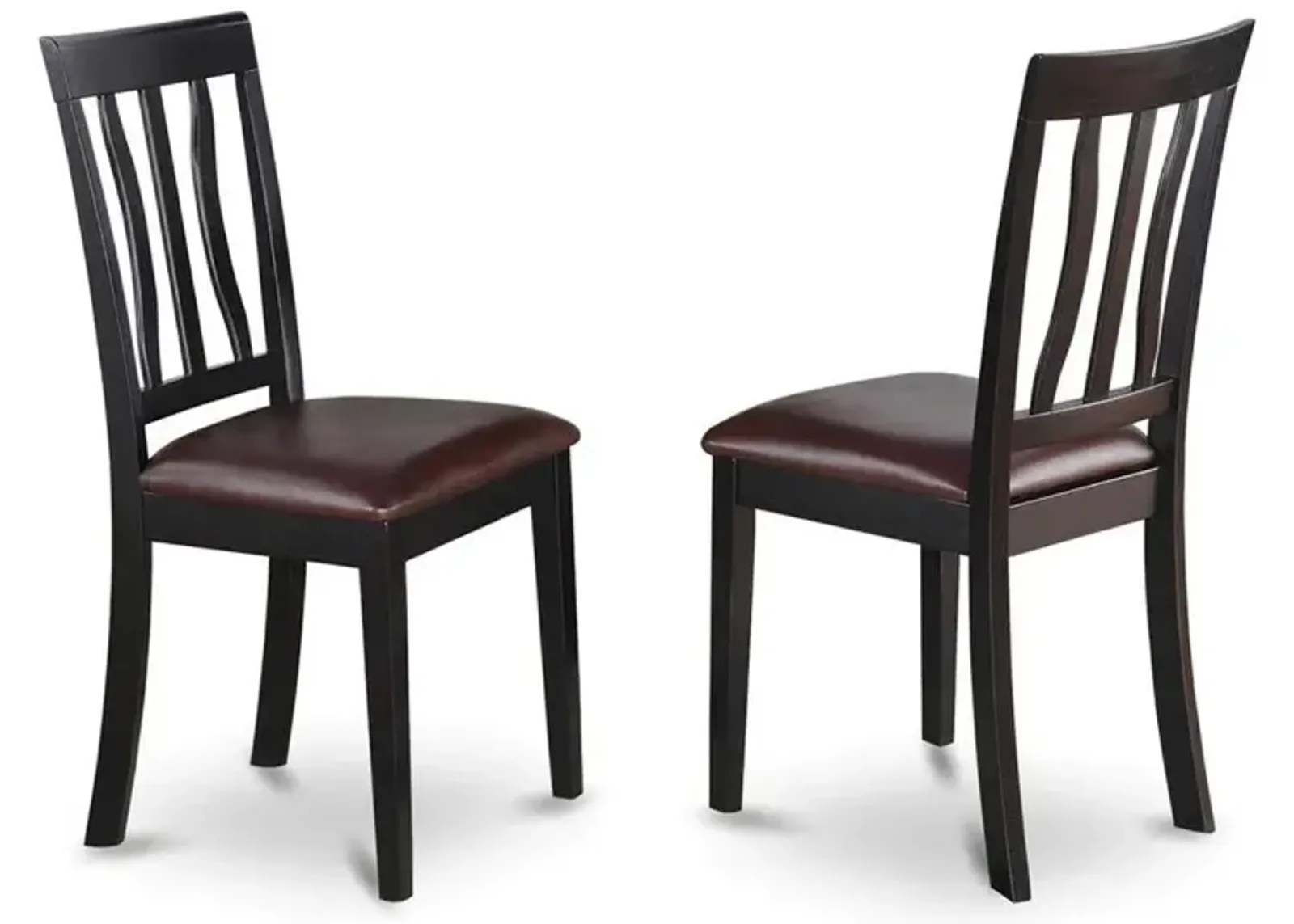 East West Furniture Antique  Dining  Chair  Faux  Leather  Seat  with  Black  and  Cherry  Finish,  Set  of  2