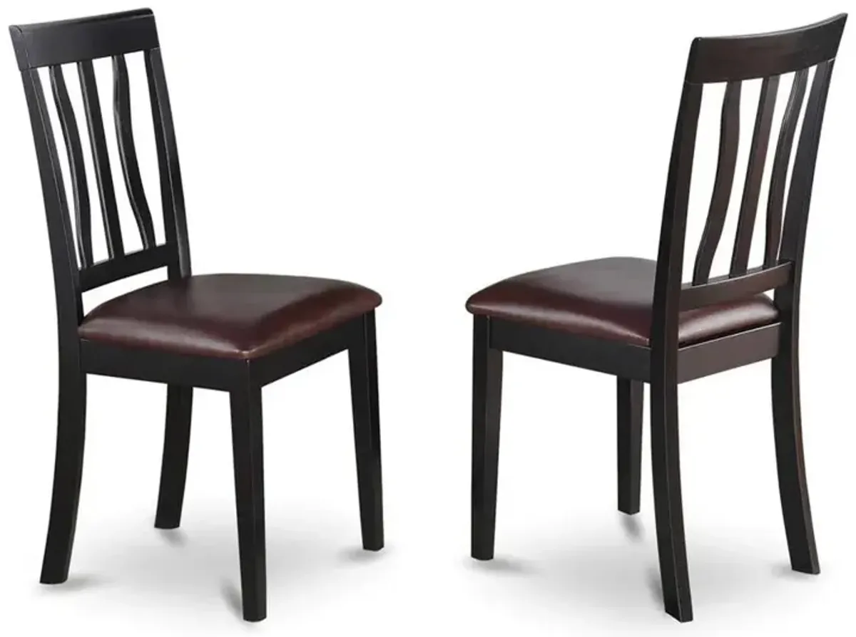 East West Furniture Antique  Dining  Chair  Faux  Leather  Seat  with  Black  and  Cherry  Finish,  Set  of  2