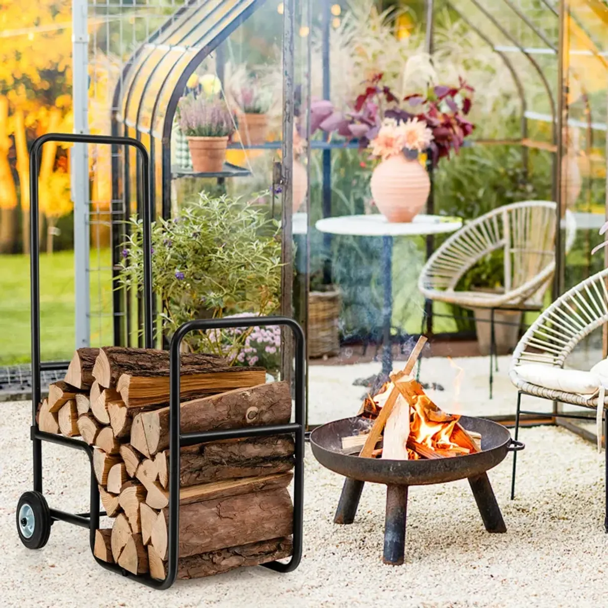 Firewood Log Cart Carrier with Anti-Slip and Wear-Resistant Wheels