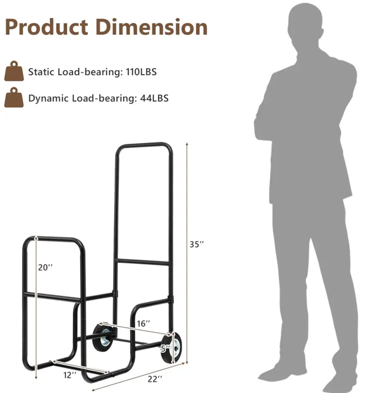 Firewood Log Cart Carrier with Anti-Slip and Wear-Resistant Wheels