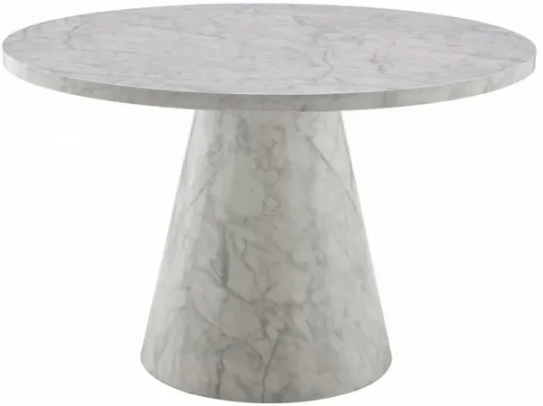 Kacie Round Dining Table, Pedestal Base, Light Gray Faux Stone 47 Inch