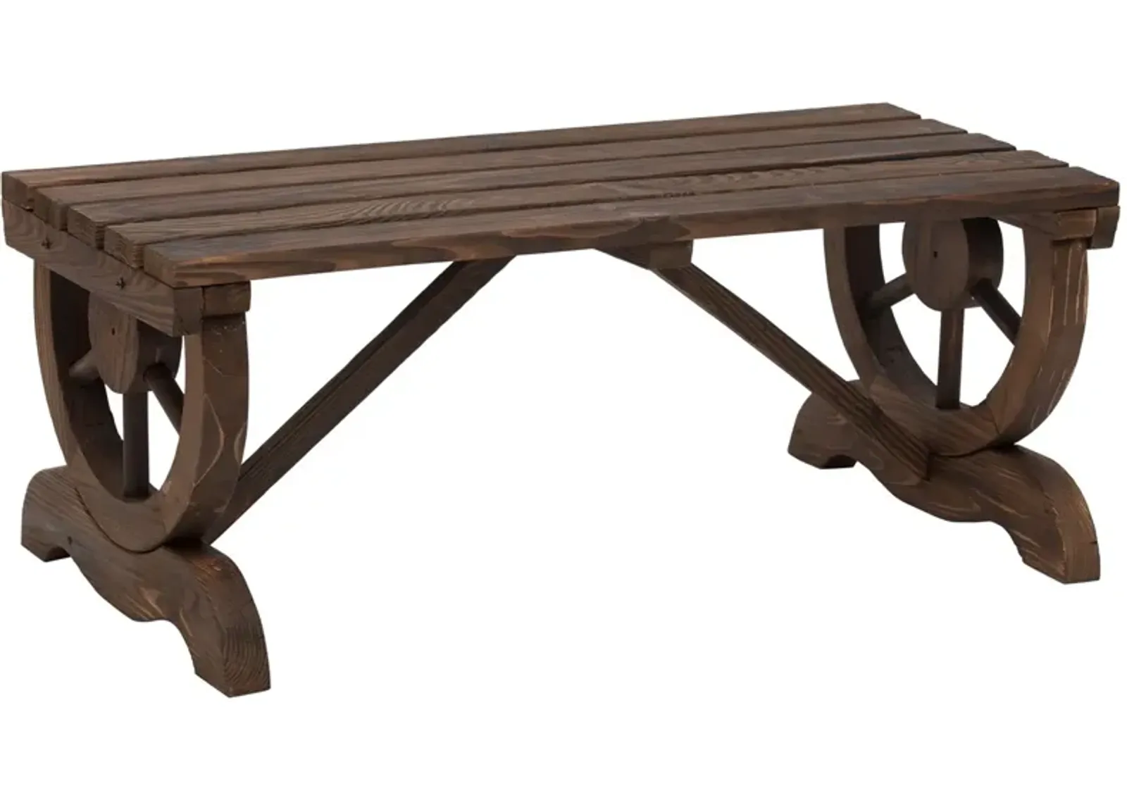 Hivvago FarmHome Rustic Fir Wood Wheel Outdoor Garden Bench