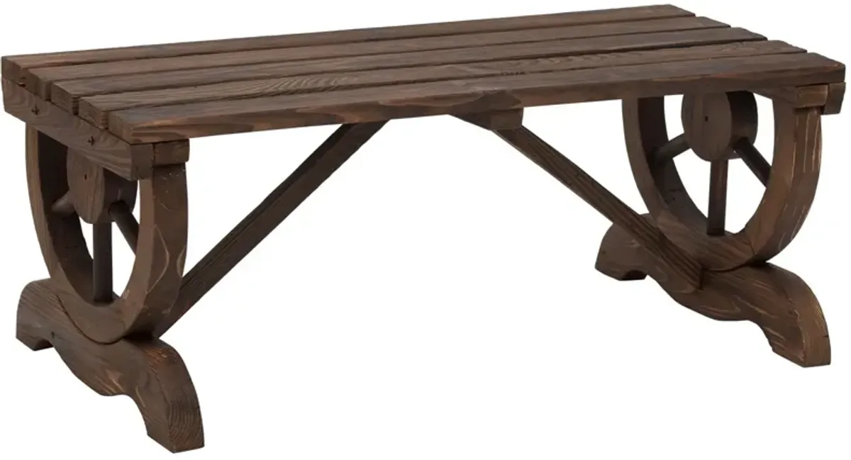 Hivvago FarmHome Rustic Fir Wood Wheel Outdoor Garden Bench