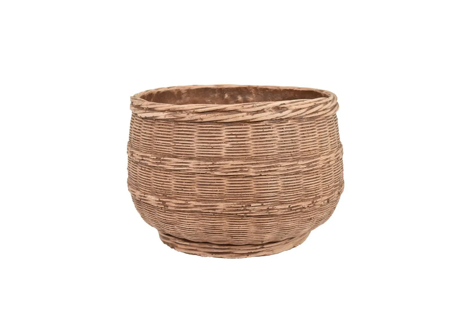 15 Inch Planter, Rustic Basket Woven Design, Resin Finish, Natural Brown - Benzara