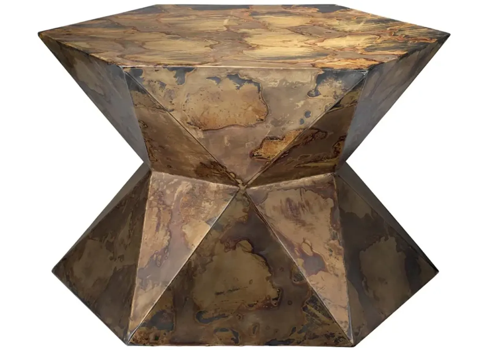 24" Black Brown and Beige Contemporary Metallic Large Crown Side Table