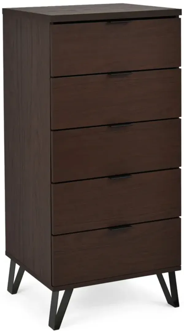Shaily Tall Dresser Chest, 5 Drawer, Iron Hairpin Legs, Walnut Brown -Benzara