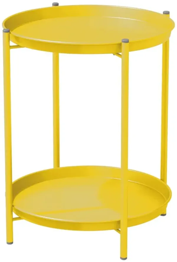 Mondawe Outdoor 2-Tier All-Iron Side Table w/ Powder-Coated Steel Trays, Rust-Resistant Frame