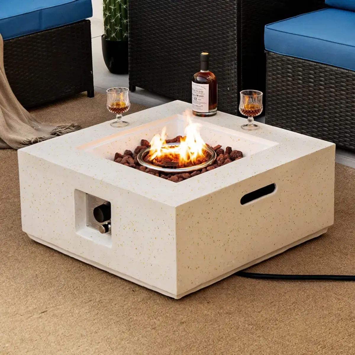 28 Inch 40000 BTU Square Propane Gas Fire Pit with PVC Cover-White