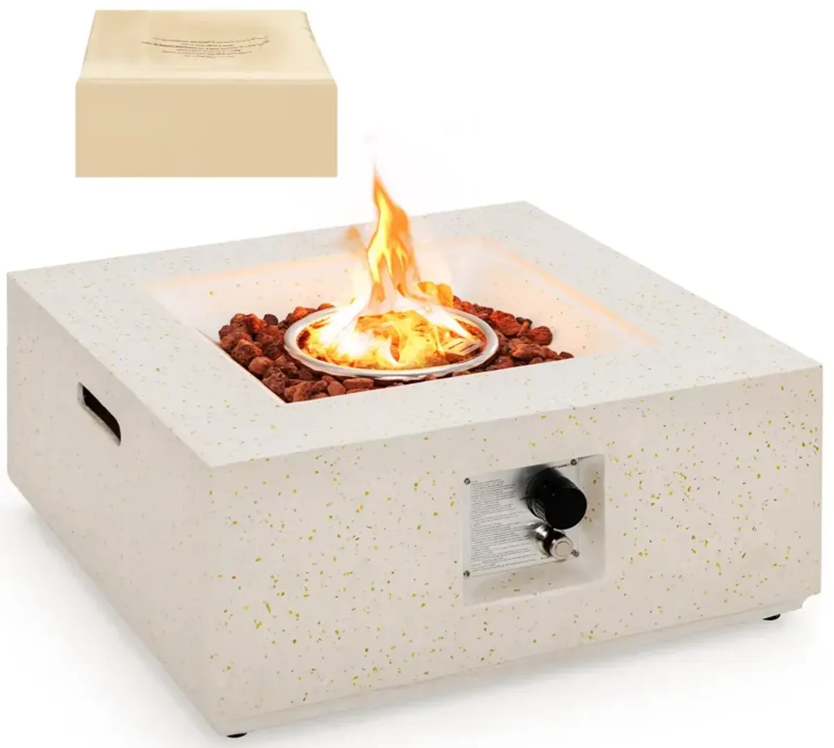 28 Inch 40000 BTU Square Propane Gas Fire Pit with PVC Cover-White