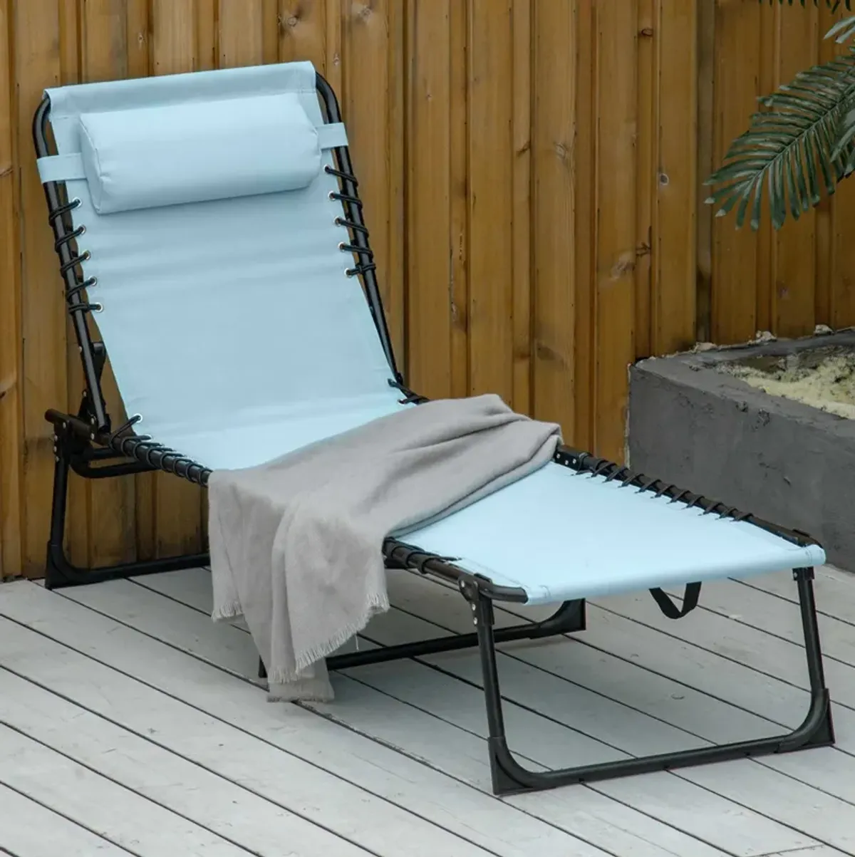 Baby Blue Patio Recliner: 4-Position Folding Chaise Lounge Chair